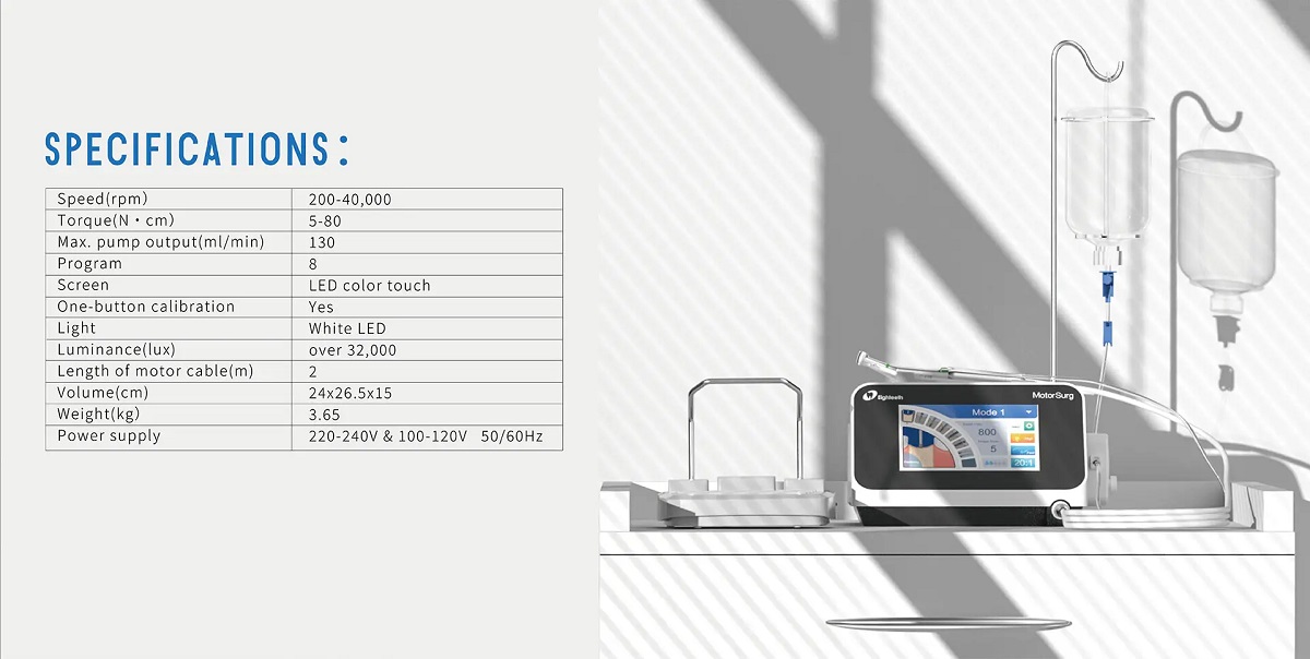 Fiziodispenser MotorSurg Led cu piesa contraunghi 20:1 cu fibra optica